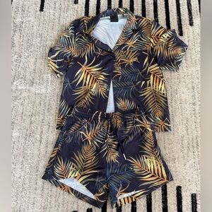 Kith Navy and Gold Leaf Print Shirt
